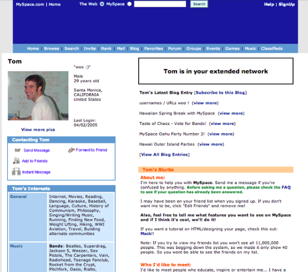 Tom Myspace Picture | Social Media Presence Blog
