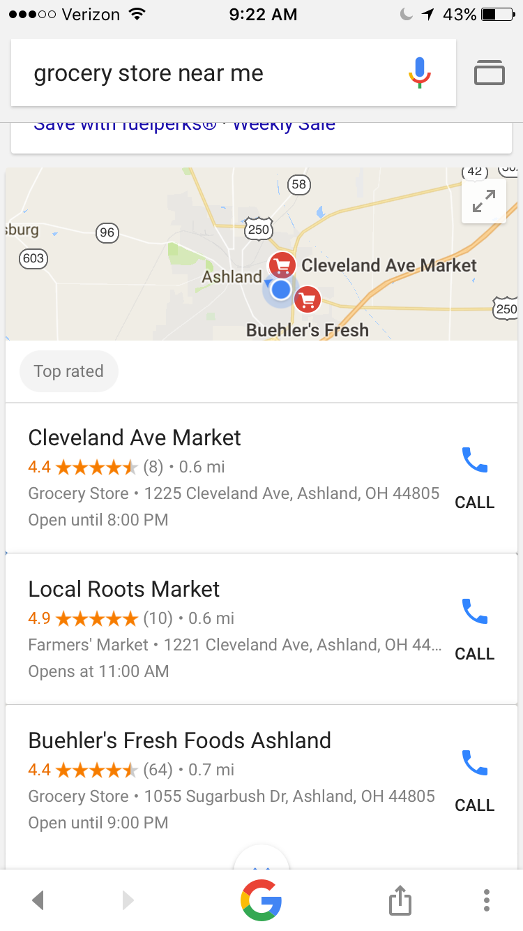 grocery store local SERP on mobile